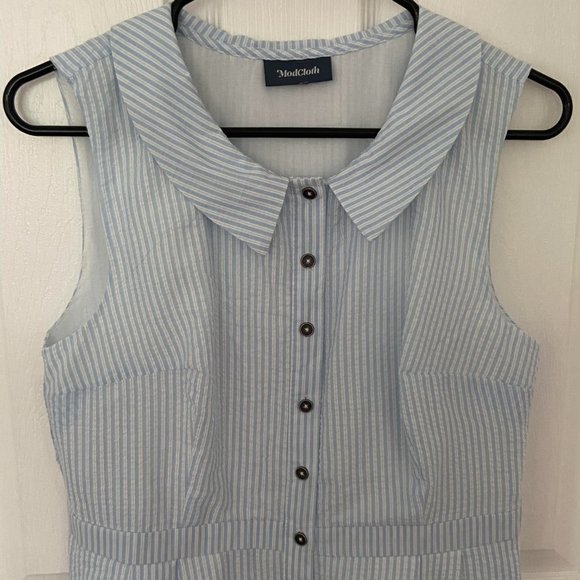 Modcloth Sleeveless Shirt Dress in Blue Stripe - Picture 3 of 6